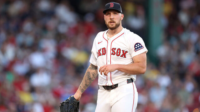 BOSTON, MASSACHUSETTS - JUNE 30: Garrett Crochet #35 of the Boston Red Sox reacts during the second inning against the Cincinnati Reds at Fenway Park on June 30, 2025 in Boston, Massachusetts.
