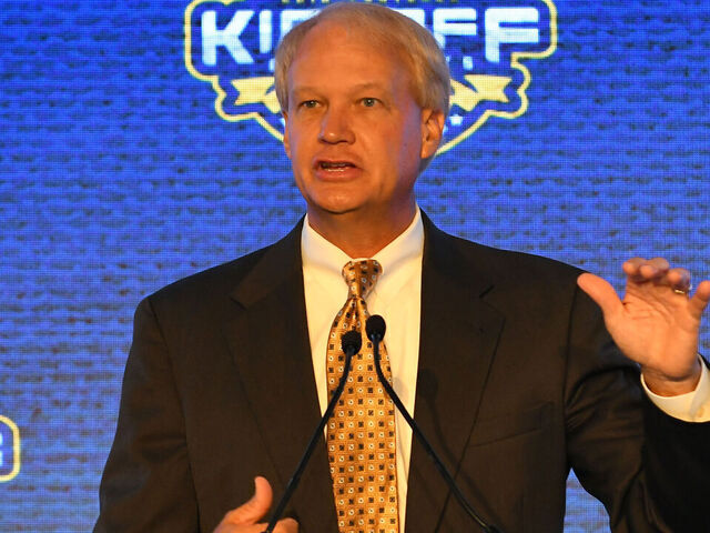 HOOVER, AL - JULY 16: SEC Coordinator of Officials, Steve Shaw addresses the media during SEC Football Media Days at the Hyatt Regency Birmingham on July 16, 2019, in Hoover, AL.