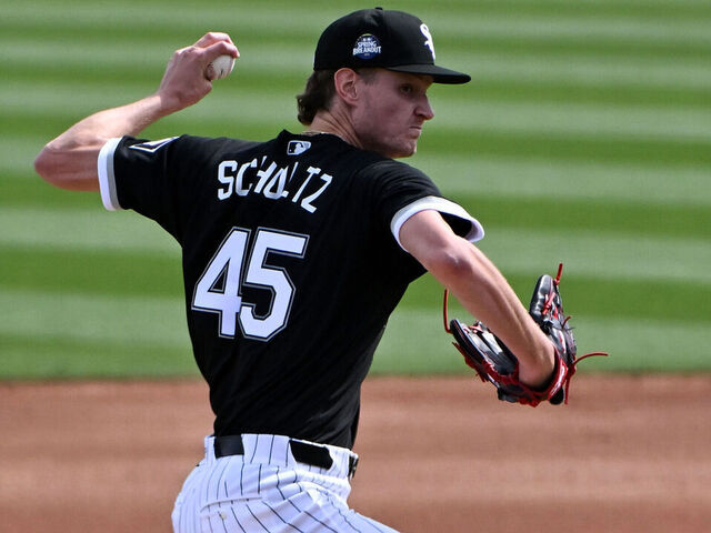 GLENDALE, ARIZONA - MARCH 16, 2025: Noah Schultz #45 of the Chicago White Sox throws a pitch during the third inning of a spring training Spring Breakout game against the Colorado Rockies at Camelback Ranch on March 16, 2025 in Glendale, Arizona.