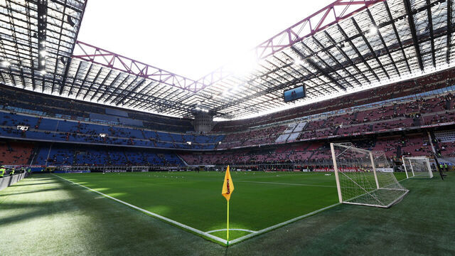 MILAN, ITALY - APRIL 11: General view inside the stadium prior to the Serie A match between AC Milan and Udinese Calcio at Giuseppe Meazza Stadium on April 11, 2026 in Milan, Italy.