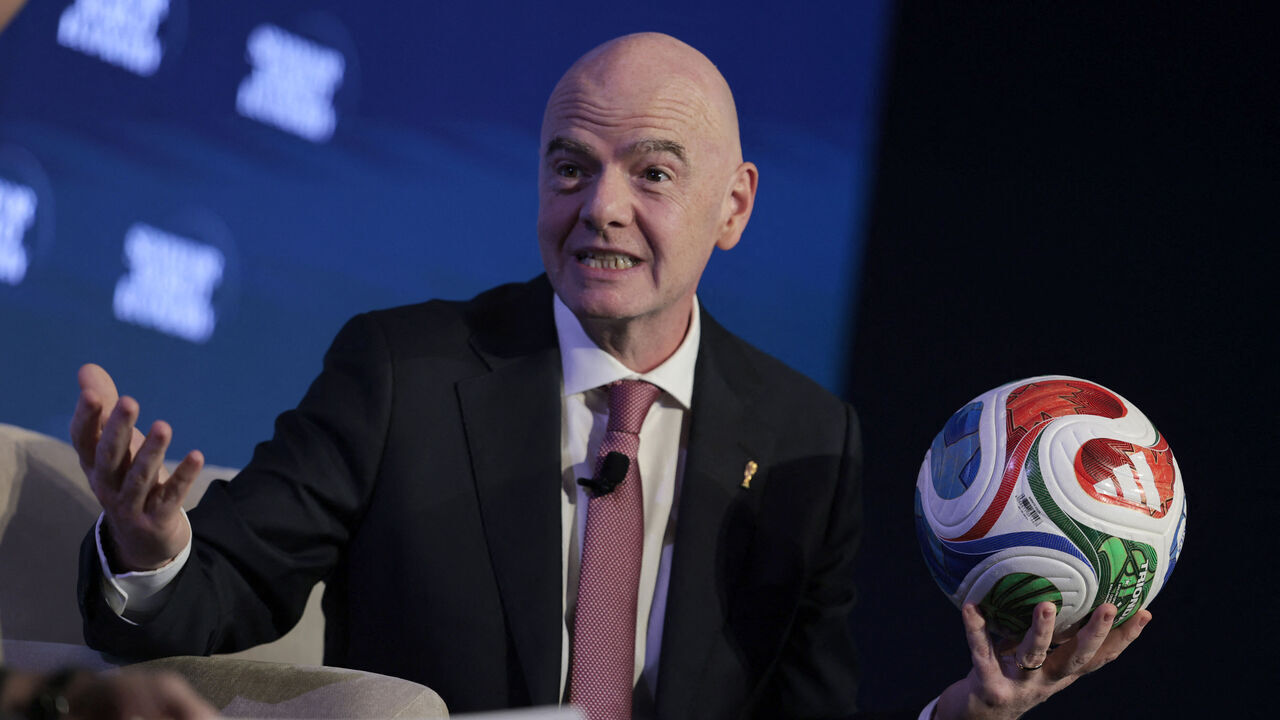 FIFA President Gianni Infantino speaks during the 2026 Semafor World Economy conference in Washington, DC, on April 15, 2026.