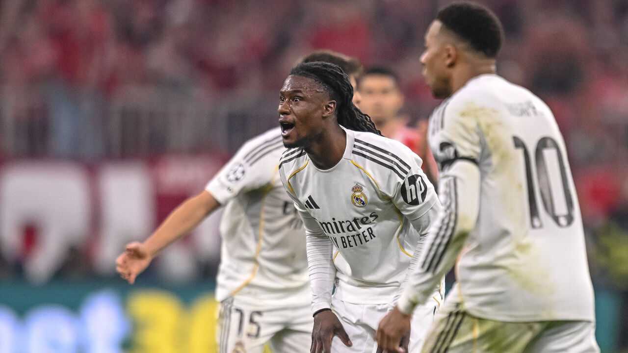 Munich, Germany - April 15: Eduardo Camavinga of Real Madrid gestures looks dejected during the UEFA Champions League 2025/26 Quarter-Final Second Leg match between FC Bayern München and Real Madrid CF at Football Arena Munich on April 15, 2026 in Munich, Germany.