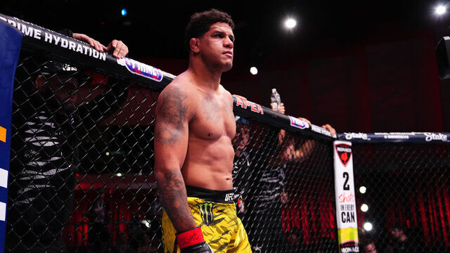 LAS VEGAS, NEVADA - MAY 17: Gilbert Burns of Brazil prepares to face Michael Morales of Ecuador in a welterweight fight during the UFC Fight Night event at UFC APEX on May 17, 2025 in Las Vegas, Nevada.
