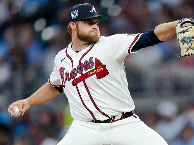 ATLANTA, GA - APRIL 15: Bryce Elder #55 of the Atlanta Braves pitches in the fourth inning during the game against the Miami Marlins at Truist Park on April 15, 2026 in Atlanta, Georgia.