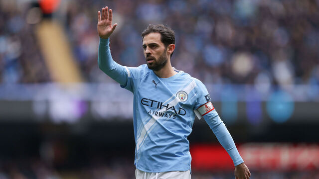 MANCHESTER, ENGLAND - APRIL 04: Bernardo Silva of Manchester City during the Emirates FA Cup Quarter Final match between Manchester City and Liverpool on April 04, 2026 in Manchester, England.