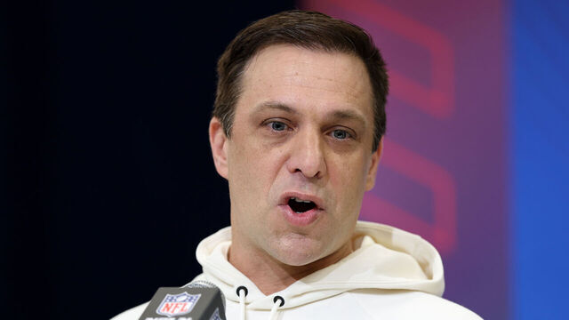 INDIANAPOLIS, INDIANA - FEBRUARY 25: General manager Brett Veach of the Kansas City Chiefs speaks to the media during the NFL Scouting Combine at the Indiana Convention Center on February 25, 2025 in Indianapolis, Indiana.