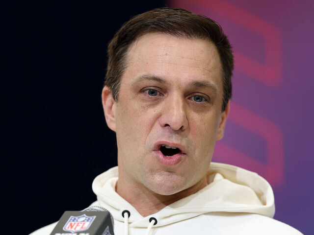 INDIANAPOLIS, INDIANA - FEBRUARY 25: General manager Brett Veach of the Kansas City Chiefs speaks to the media during the NFL Scouting Combine at the Indiana Convention Center on February 25, 2025 in Indianapolis, Indiana.