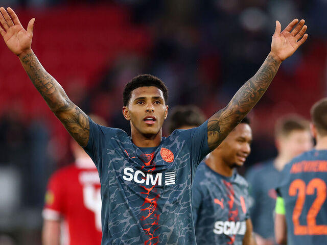ALKMAAR, NETHERLANDS - APRIL 16: Vinicius Tobias of FC Shakhtar Donetsk celebrates the teams progression to the semi-finals following the UEFA Conference League 2025/26 Quarter-Final Leg Two match between AZ Alkmaar and FK Shakhtar Donetsk at AZ Stadion on April 16, 2026 in Alkmaar, Netherlands.