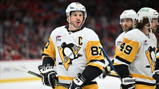 WASHINGTON, D.C. - APRIL 12: Sidney Crosby #87 of the Pittsburgh Penguins skates against the Washington Capitals on April 12, 2026 at Capital One Arena in Washington, D.C.