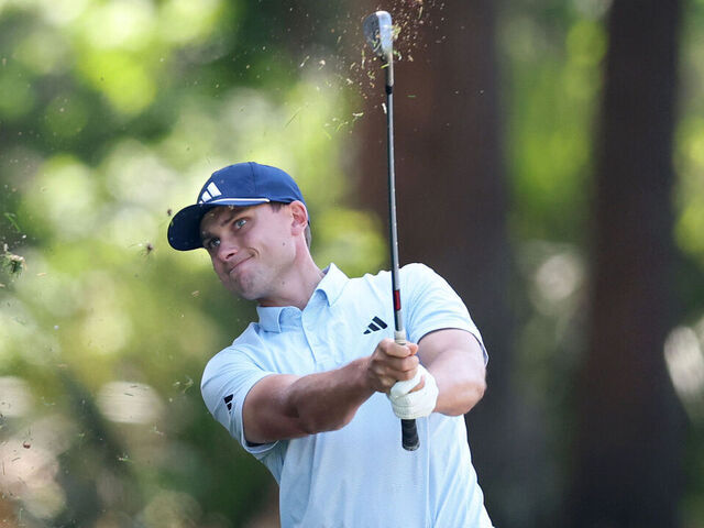 HILTON HEAD ISLAND, SOUTH CAROLINA - APRIL 16: Ludvig Aberg of Sweden plays a shot on the sixth hole during the first round of the RBC Heritage 2026 at Harbour Town Golf Links on April 16, 2026 in Hilton Head Island, South Carolina.