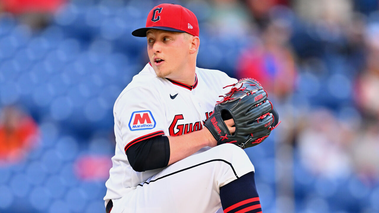 CLEVELAND, OHIO - APRIL 16: Starter Parker Messick #77 of the Cleveland Guardians pitches during the first inning against the Baltimore Orioles at Progressive Field on April 16, 2026 in Cleveland, Ohio.