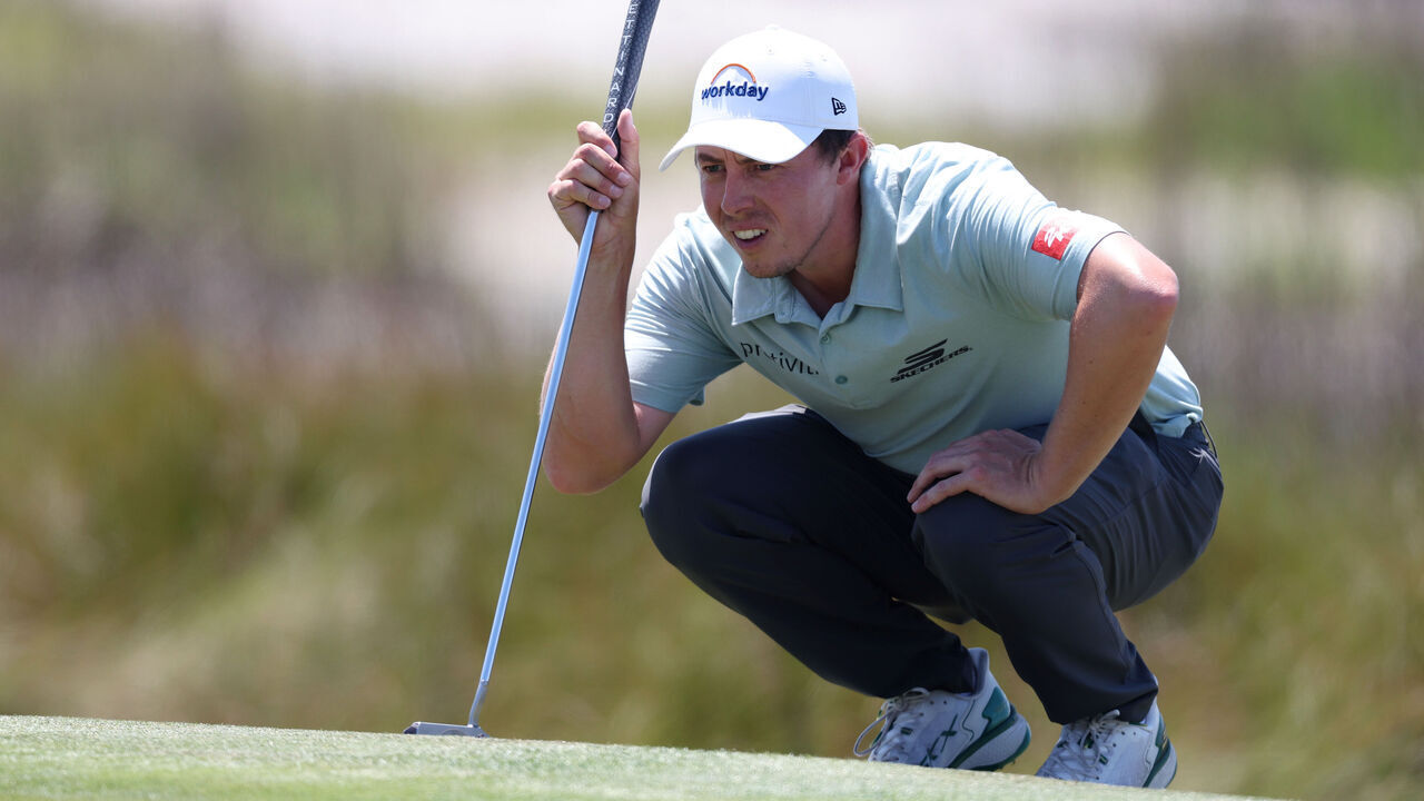 HILTON HEAD ISLAND, SOUTH CAROLINA - APRIL 17: Matthew Fitzpatrick of England lines up a putt on the 18th green during the second round of the RBC Heritage 2026 at Harbour Town Golf Links on April 17, 2026 in Hilton Head Island, South Carolina.
