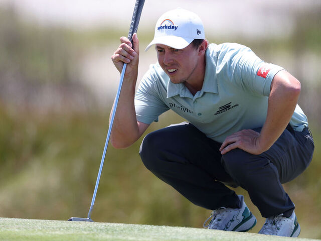 HILTON HEAD ISLAND, SOUTH CAROLINA - APRIL 17: Matthew Fitzpatrick of England lines up a putt on the 18th green during the second round of the RBC Heritage 2026 at Harbour Town Golf Links on April 17, 2026 in Hilton Head Island, South Carolina.