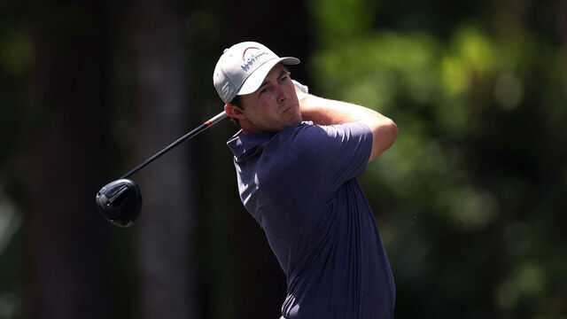 HILTON HEAD ISLAND, SOUTH CAROLINA - APRIL 18: Matthew Fitzpatrick of England plays his shot from the fifth tee during the third round of the RBC Heritage 2026 at Harbour Town Golf Links on April 18, 2026 in Hilton Head Island, South Carolina.