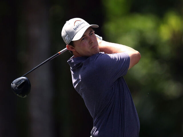 HILTON HEAD ISLAND, SOUTH CAROLINA - APRIL 18: Matthew Fitzpatrick of England plays his shot from the fifth tee during the third round of the RBC Heritage 2026 at Harbour Town Golf Links on April 18, 2026 in Hilton Head Island, South Carolina.