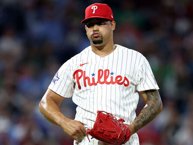 PHILADELPHIA, PENNSYLVANIA - MARCH 31: Jhoan Duran #59 of the Philadelphia Phillies pitches during a game against the Washington Nationals at Citizens Bank Park on March 31, 2026 in Philadelphia, Pennsylvania.