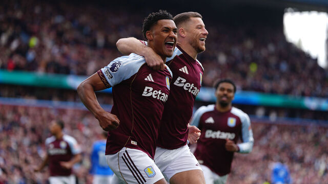 Aston Villa's Ollie Watkins celebrates scoring their side's first goal of the game during the Premier League match at Villa Park, Birmingham. Picture date: Sunday April 19, 2026.