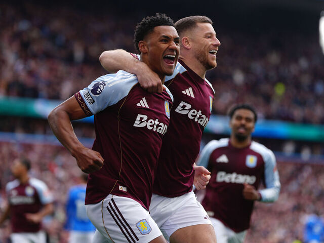 Aston Villa's Ollie Watkins celebrates scoring their side's first goal of the game during the Premier League match at Villa Park, Birmingham. Picture date: Sunday April 19, 2026.