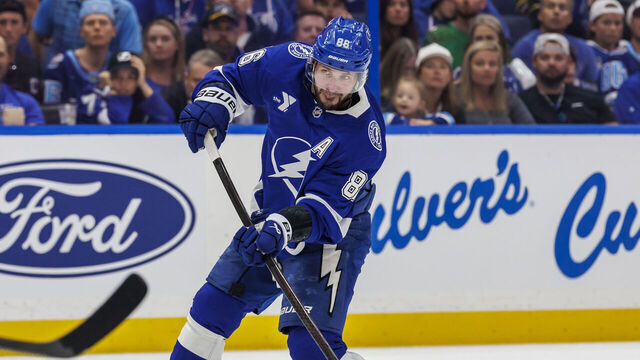 TAMPA, FL - APRIL 19: Nikita Kucherov #86 of the Tampa Bay Lightning shoots against the Montreal Canadiens in Game One of the First Round of the 2026 Stanley Cup Playoffs at Benchmark International Arena on April 19, 2026 in Tampa, Florida.