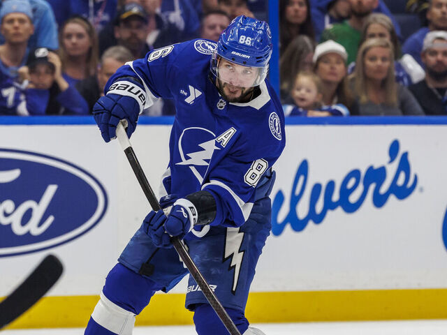 TAMPA, FL - APRIL 19: Nikita Kucherov #86 of the Tampa Bay Lightning shoots against the Montreal Canadiens in Game One of the First Round of the 2026 Stanley Cup Playoffs at Benchmark International Arena on April 19, 2026 in Tampa, Florida.