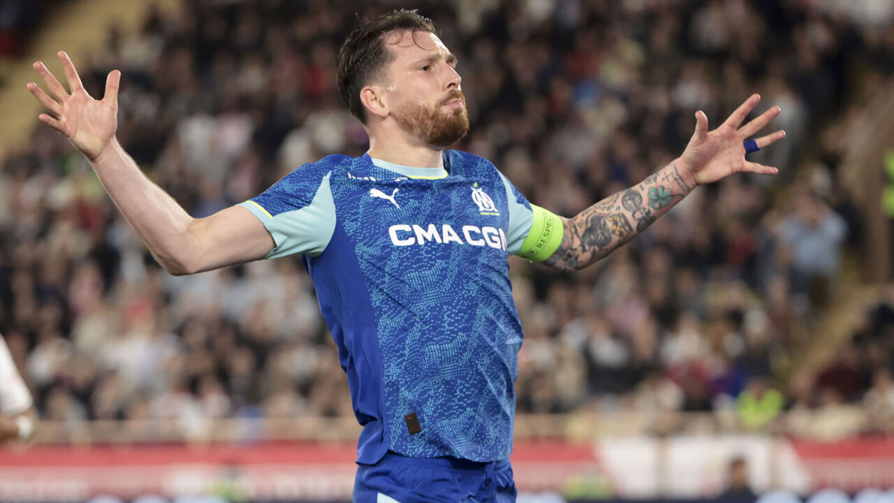 MONACO, MONACO - APRIL 5: Pierre-Emile Hojbjerg of Marseille during the Ligue 1 McDonald's football match between AS Monaco (ASM) and Olympique de Marseille (OM) at Stade Louis II on April 5, 2026 in Monaco, Monaco.