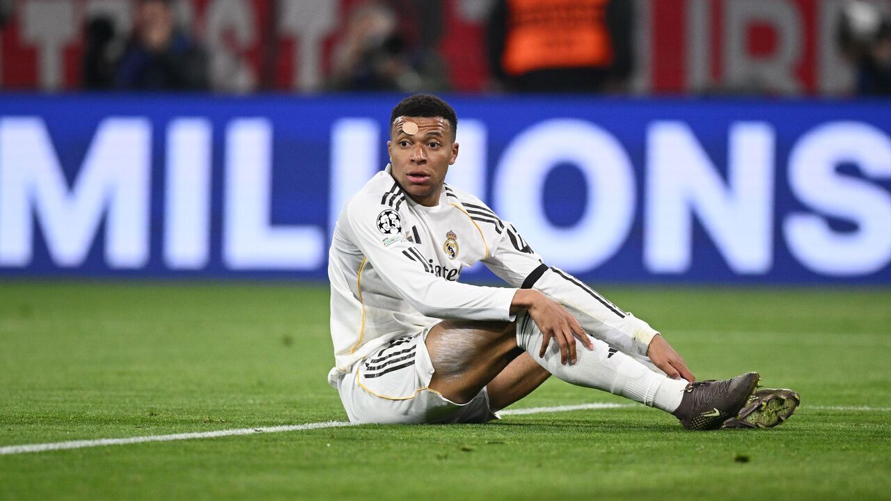 MUNICH, GERMANY - APRIL 15: Kylian Mbappe of Real Madrid reacts during the UEFA Champions League 2025/26 Quarter-Final Second Leg match between FC Bayern München and Real Madrid CF at Football Arena Munich on April 15, 2026 in Munich, Germany.