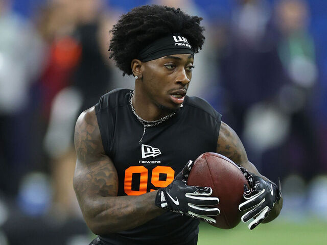INDIANAPOLIS, INDIANA - FEBRUARY 28: Zachariah Branch of the Georgia Bulldogs participates in a drill during the 2026 NFL Scouting Combine at Lucas Oil Stadium on February 28, 2026 in Indianapolis, Indiana.