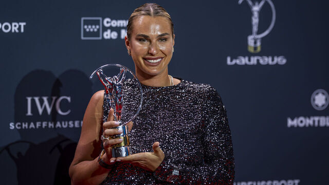 MADRID, SPAIN - APRIL 20: Aryna Sabalenka attends the photo call after been awarded as Sportswoman of the Year at the 2026 Laureus World Sport Awards at Palacio De Cibeles on April 20, 2026 in Madrid, Spain.