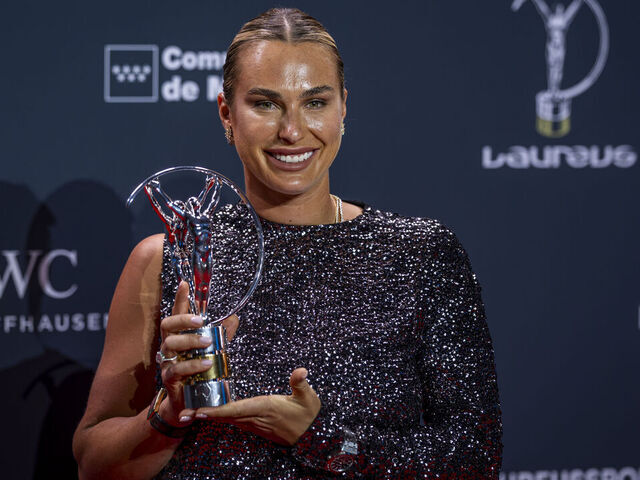 MADRID, SPAIN - APRIL 20: Aryna Sabalenka attends the photo call after been awarded as Sportswoman of the Year at the 2026 Laureus World Sport Awards at Palacio De Cibeles on April 20, 2026 in Madrid, Spain.