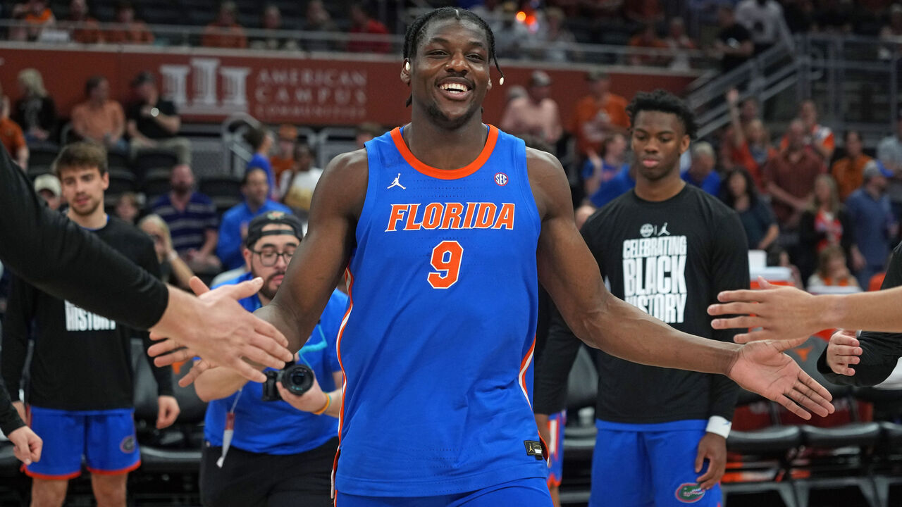 AUSTIN, TEXAS - FEBRUARY 25: Rueben Chinyelu #9 of the Florida Gators is introduced as a starter before a game against the Texas Longhorns at Moody Center on February 25, 2026 in Austin, Texas.
