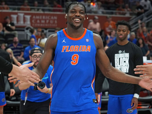 AUSTIN, TEXAS - FEBRUARY 25: Rueben Chinyelu #9 of the Florida Gators is introduced as a starter before a game against the Texas Longhorns at Moody Center on February 25, 2026 in Austin, Texas.