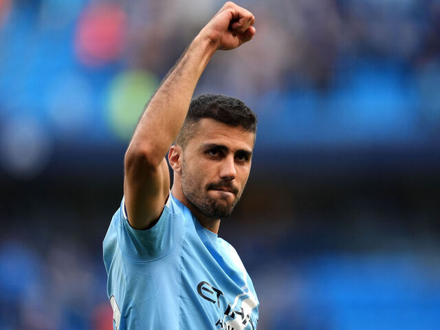 Manchester City's Rodri salutes the fans following the Premier League match at the Etihad Stadium, Manchester. Picture date: Sunday April 19, 2026.