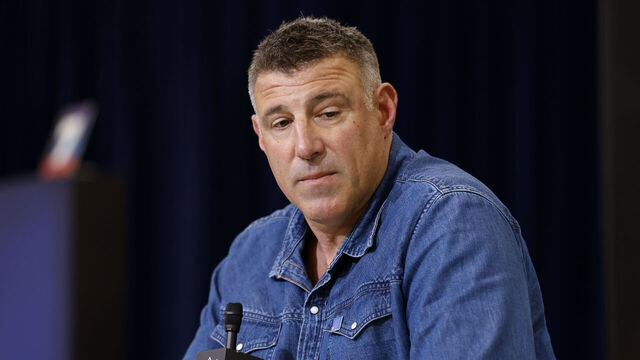 INDIANAPOLIS, INDIANA - FEBRUARY 25: Mike Vrabel of the New England Patriots speaks to the media during the 2026 NFL Scouting Combine at Lucas Oil Stadium on February 25, 2026 in Indianapolis, Indiana.