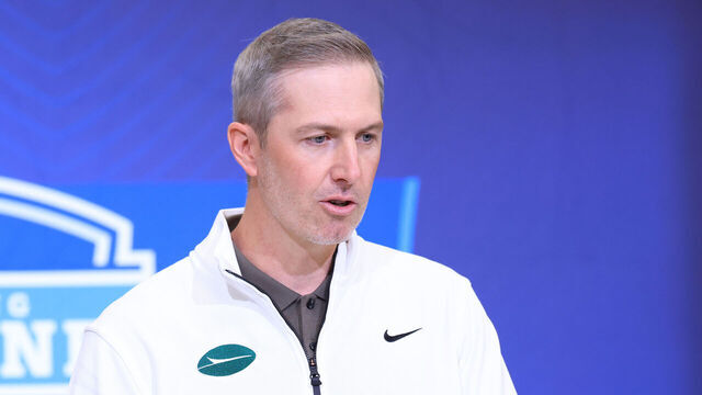 INDIANAPOLIS, INDIANA - FEBRUARY 24: General manager Darren Mougey of the New York Jets speaks to the media during the 2026 NFL Scouting Combine at Lucas Oil Stadium on February 24, 2026 in Indianapolis, Indiana.