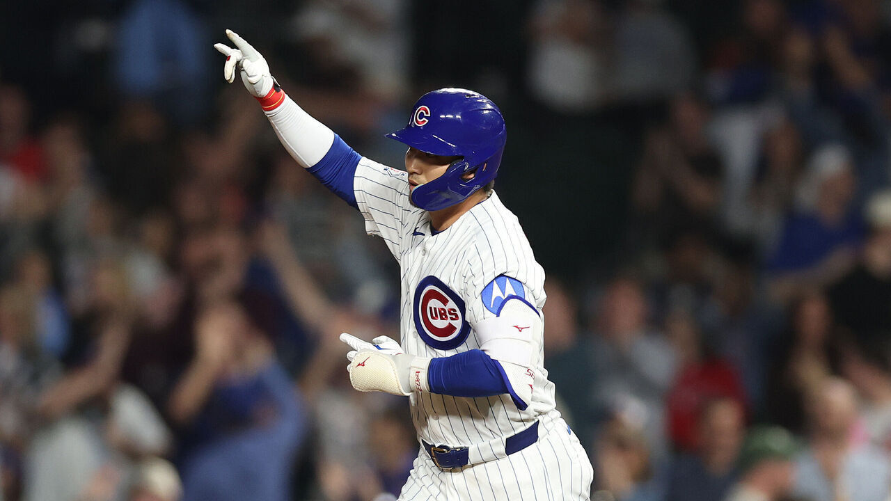 CHICAGO, ILLINOIS - APRIL 21: Seiya Suzuki #27 of the Chicago Cubs celebrates after hitting a two-run home run against the Philadelphia Phillies during the seventh inning at Wrigley Field on April 21, 2026 in Chicago, Illinois.