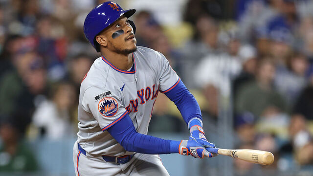 LOS ANGELES, CALIFORNIA - APRIL 13: Jorge Polanco #11 of the New York Mets at bat during a game against the Los Angeles Dodgers at Dodger Stadium on April 13, 2026 in Los Angeles, California.