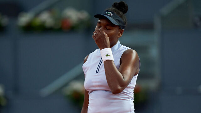 MADRID, SPAIN - APRIL 21: Venus Williams of the United States reacts during her match against Kaitlin Quevedo of Spain during the 2026 Mutua Madrid Open Women's Singles Round of 128 match on Day Two at La Caja Magica on April 21, 2026 in Madrid, Spain.