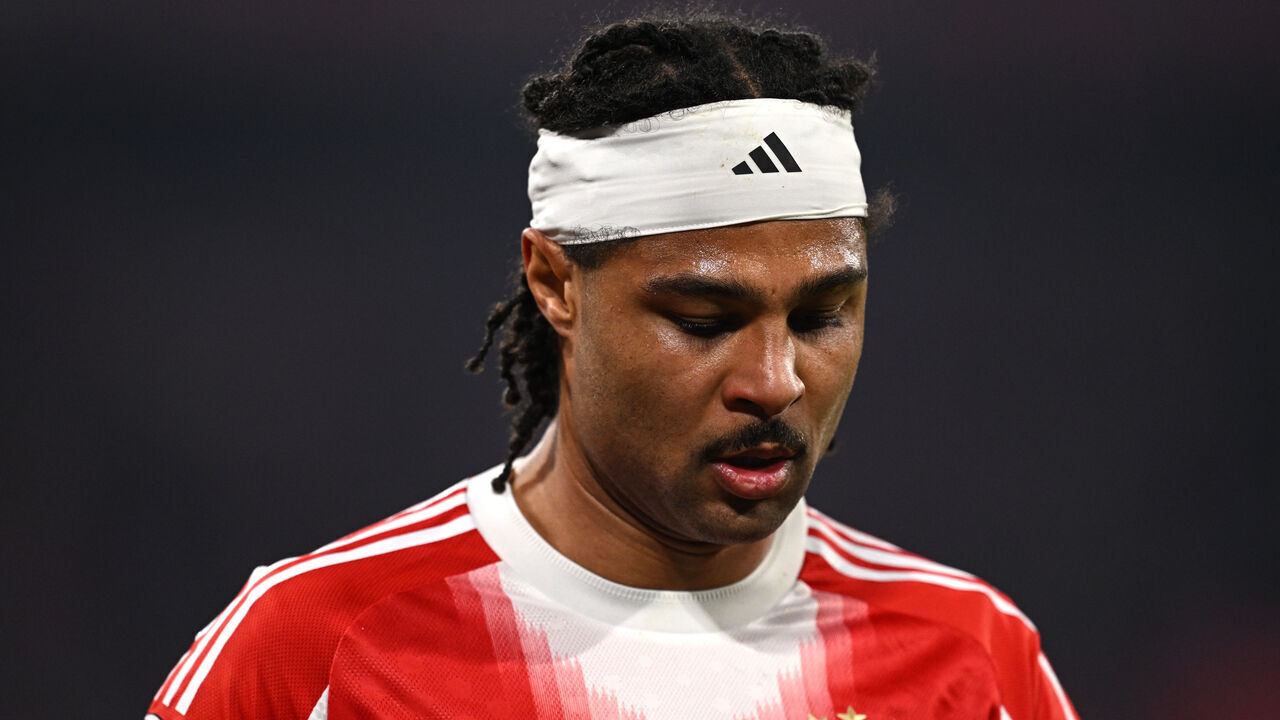 MUNICH, GERMANY - MARCH 18: Serge Gnabry of Bayern Munchen disappointment during the UEFA Champions League 2025/26 Round of 16 Second Leg match between FC Bayern München and Atalanta BC at Football Arena Munich on March 18, 2026 in Munich, Germany.