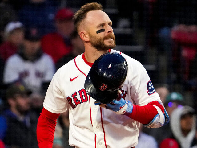Boston, MA - April 22: Boston Red Sox shortstop Trevor Story strikes out in the first inning. The Boston Red Sox played the New York Yankees at Fenway Park on April 22, 2026.