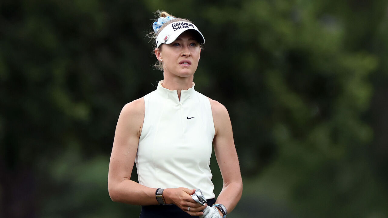 HOUSTON, TEXAS - APRIL 23: Nelly Korda of the United States looks on from the fourth hole during the first round of The Chevron Championship 2026 at Memorial Park Golf Course on April 23, 2026 in Houston, Texas.