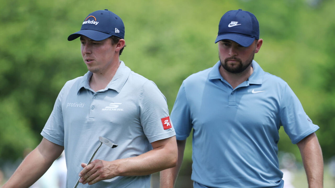 AVONDALE, LOUISIANA - APRIL 23: Matt Fitzpatrick (L) of England and brother Alex Fitzpatrick of England walk off of the fourth green during the first round of the Zurich Classic of New Orleans 2026 at TPC Louisiana on April 23, 2026 in Avondale, Louisiana.