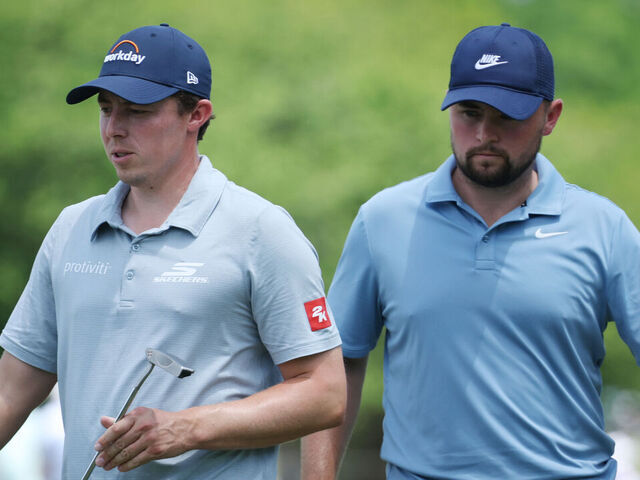 AVONDALE, LOUISIANA - APRIL 23: Matt Fitzpatrick (L) of England and brother Alex Fitzpatrick of England walk off of the fourth green during the first round of the Zurich Classic of New Orleans 2026 at TPC Louisiana on April 23, 2026 in Avondale, Louisiana.