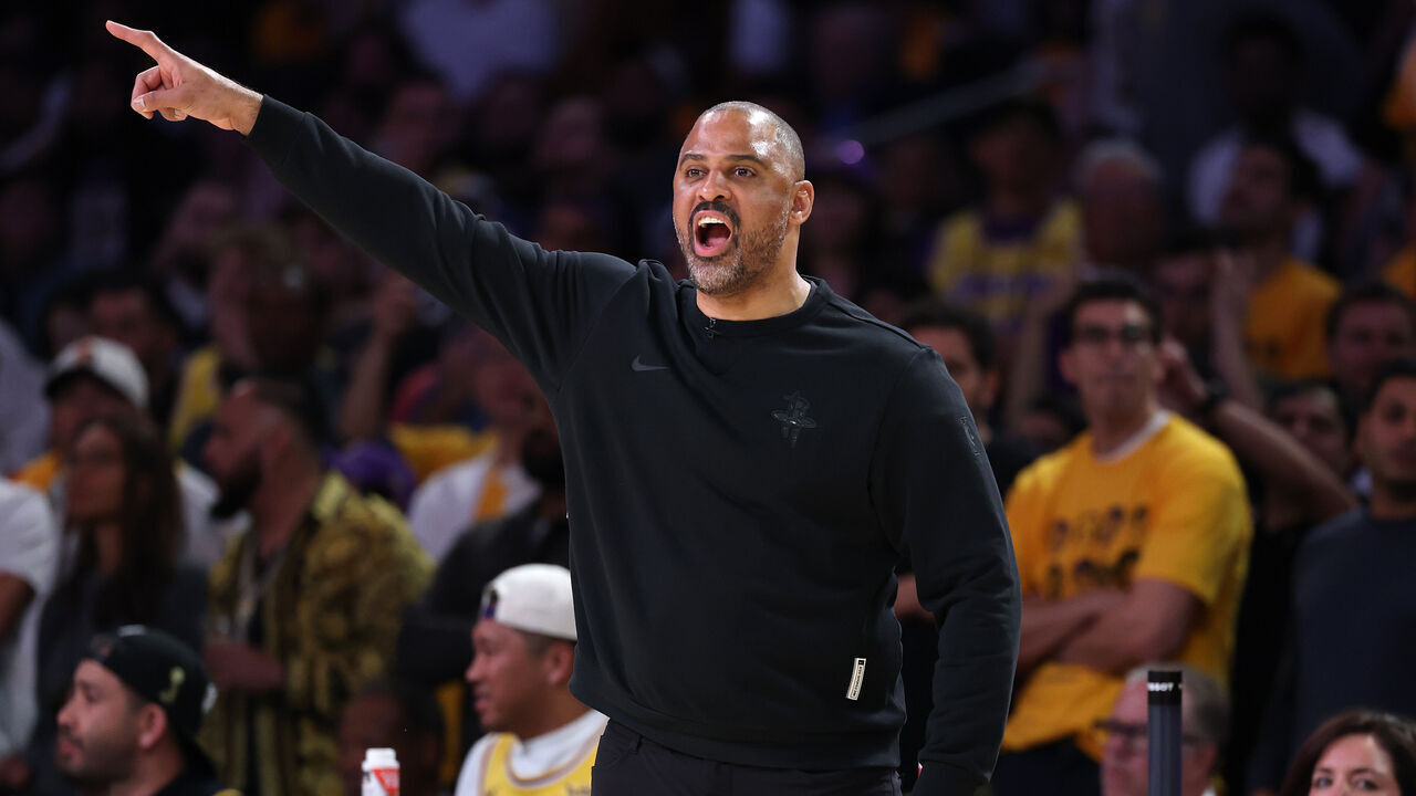LOS ANGELES, CALIFORNIA - APRIL 18: Head coach Ime Udoka of the Houston Rockets looks on during the second half of Game One of the First Round of the NBA Western Conference Playoffs against the Los Angeles Lakers at Crypto.com Arena on April 18, 2026 in Los Angeles, California.