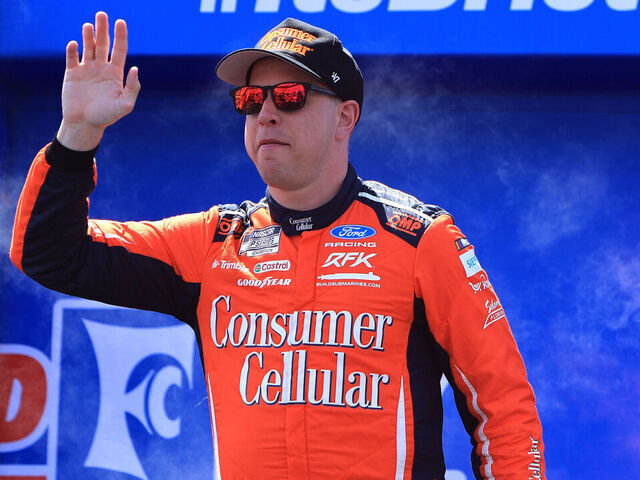 BRISTOL, TN - APRIL 12: Brad Keselowski (#6 RFK Racing Consumer Cellular Ford) walks out onto the pre-race stage prior to the running of the NASCAR Cup Series Food City 500 on April 12, 2026 at Bristol Motor Speedway in Bristol, TN.
