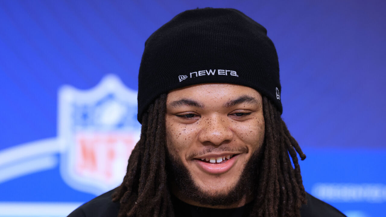 INDIANAPOLIS, INDIANA - FEBRUARY 25: Red Murdock of the Buffalo Bulls speaks to the media during the 2026 NFL Scouting Combine at Lucas Oil Stadium on February 25, 2026 in Indianapolis, Indiana.