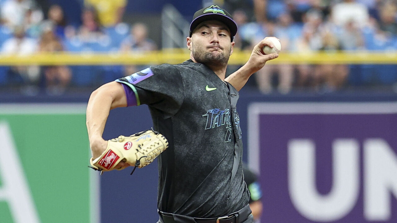 ST PETERSBURG, FLORIDA - APRIL 25: Shane McClanahan #18 of the Tampa Bay Rays throws a pitch in the top of the third inning against the Minnesota Twins at Tropicana Field on April 25, 2026 in St Petersburg, Florida.