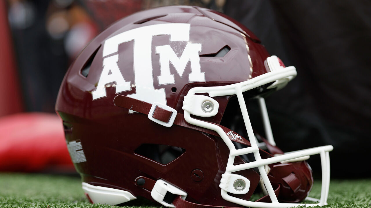 COLLEGE STATION, TEXAS - APRIL 19: A Texas A&M Aggies helmet during the Maroon & White spring football game at Kyle Field on April 19, 2025 in College Station, Texas.