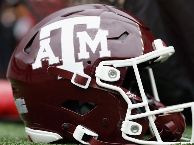 COLLEGE STATION, TEXAS - APRIL 19: A Texas A&M Aggies helmet during the Maroon & White spring football game at Kyle Field on April 19, 2025 in College Station, Texas.