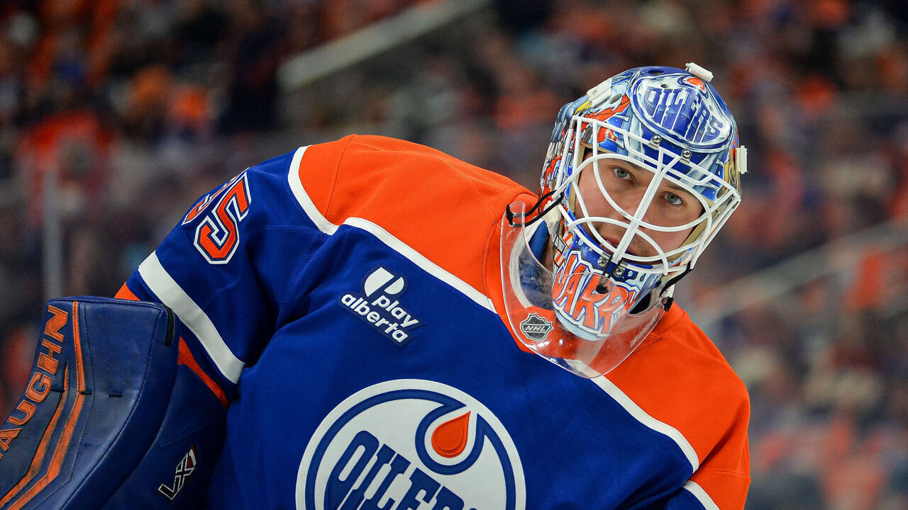 EDMONTON, CANADA - APRIL 20: Tristan Jarry #35 of the Edmonton Oilers participates in warmups prior to Game One of the First Round of the 2026 Stanley Cup Playoffs against the Anaheim Ducks at Rogers Place on April 20, 2026, in Edmonton, Alberta, Canada.