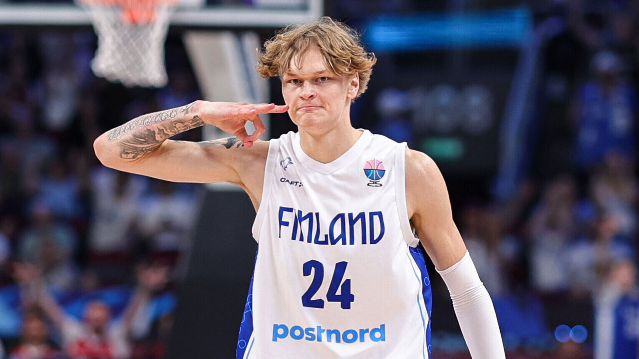 RIGA, LATVIA - SEPTEMBER 10: Miikka Muurinen of Finland reacts during the FIBA EuroBasket 2025 quarterfinal between Finland and Georgia at Arena Riga on September 10, 2025 in Riga, Latvia.